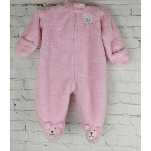 Carter's Fuzzy Bear Hooded Pram Pink Plush Footed Out 6 Months